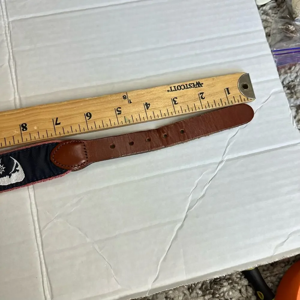 Leather Man Top Grain Leather Belt Compass Wave Nautical Sailing Canvas Fabric